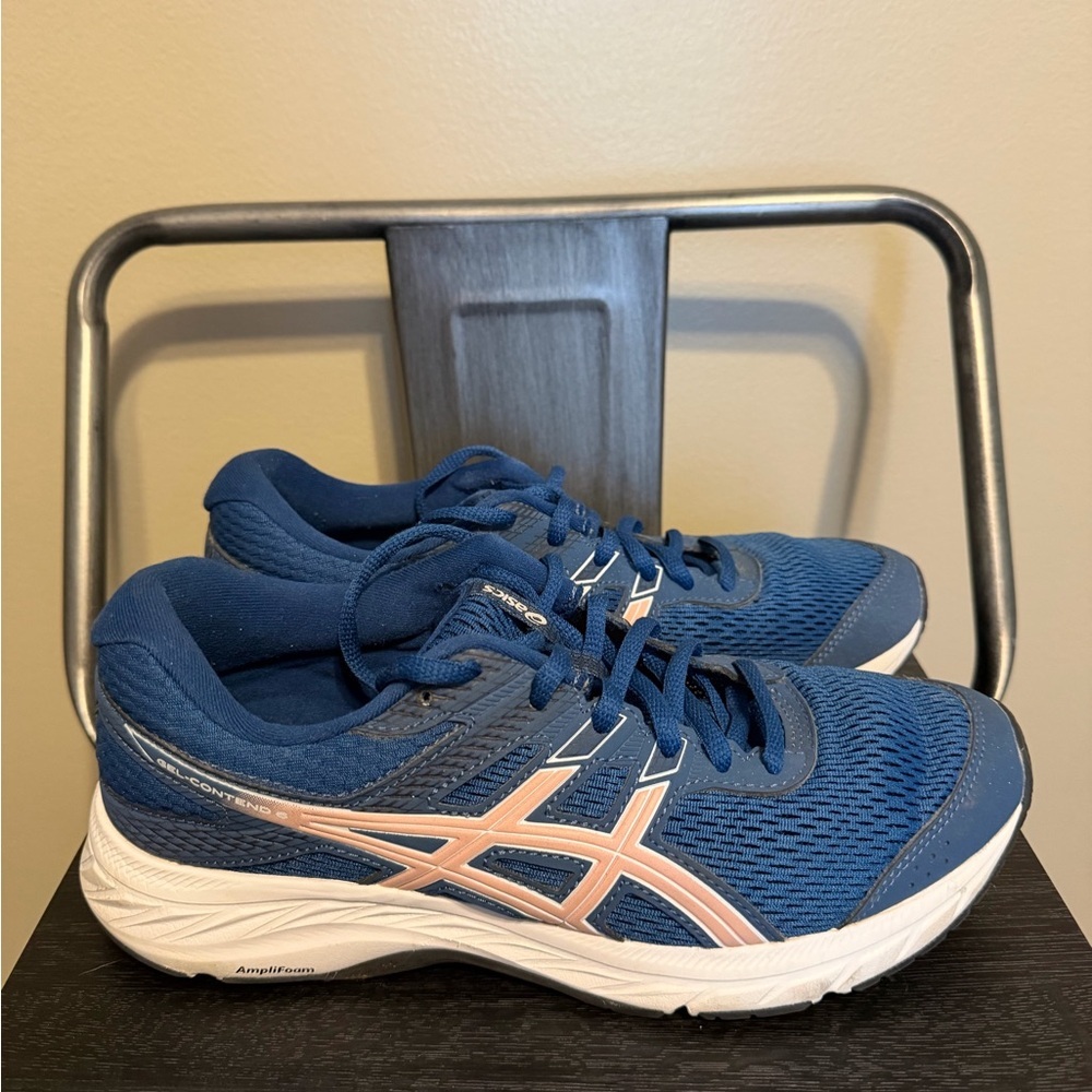 ASICS Women's Navy and Light Pink Athletic Shoes